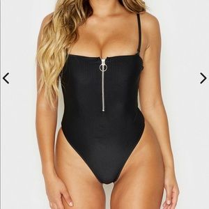Frankie’s Bikinis Flash Black Zip One Piece Small